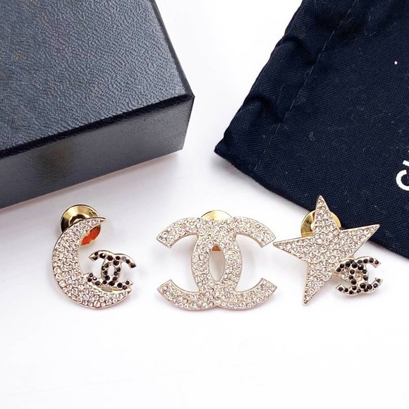 Chanel Rare Gold CC Moon Star Black Crystal 3 Pins - Picture 2 of 3